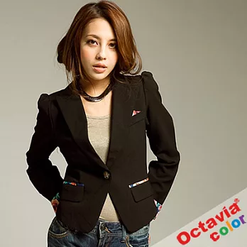【OCTAVIA COLOR】花露風情修身窄版西裝外套 - 花露黑
