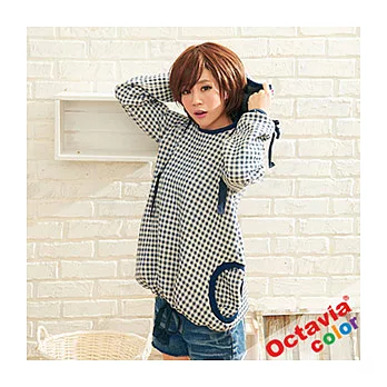 【Octavia color】Q版格子棉襖大T - 蝴蝶藍格