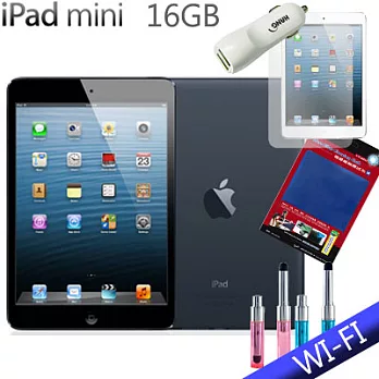 【NEW IPAD MINI(台灣公司貨)】 Wi-Fi 版 16G 加 車充+觸控筆+擦拭布+保護貼黑