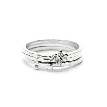 【GORJANA】美國品牌~Key&Fleur; de lis Stackable Rings成功之鑰鳶尾花925純銀三環戒套組