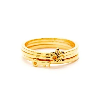 【GORJANA】美國品牌~Key&Fleur; de lis Stackable Rings成功之鑰鳶尾花鑲18K金三環戒套組