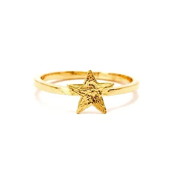 【GORJANA】美國品牌~Star Stackable Ring精緻手工波浪紋幸運星星鑲18K金戒指