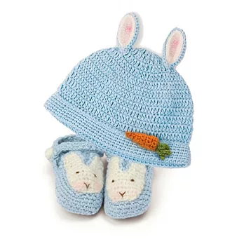 美國Bunnies By The Bay海灣兔，藍小兔針織棉帽鞋，Bunny Beanie & Booties Set-Blue