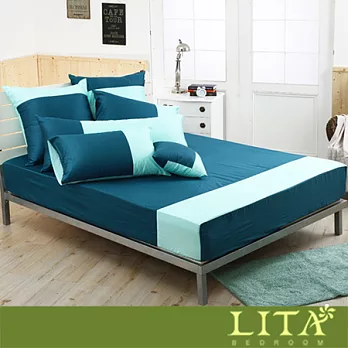 LITA麗塔(魔術方塊－土耳其藍x蒂芬妮)單人二件純棉薄床包枕套組
