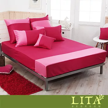 LITA麗塔(魔術方塊－洋紅x亮粉)特大三件純棉薄床包枕套組