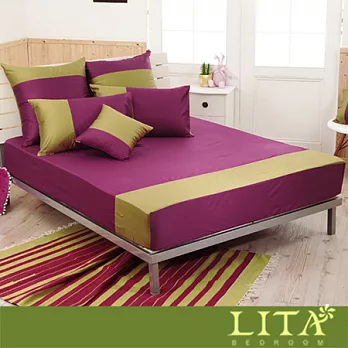 LITA麗塔(魔術方塊－紅酒x橄欖綠)特大三件純棉薄床包枕套組