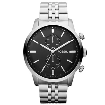 FOSSIL 拓荒英豪都會雙眼計時腕錶(鋼帶-銀黑)