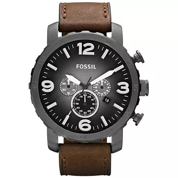 FOSSIL 重裝教士三眼運動計時腕錶(皮帶-咖啡灰)