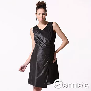 【Gennie’s奇妮】時尚V領層次剪裁春夏孕婦背心洋裝(C1X38)M黑