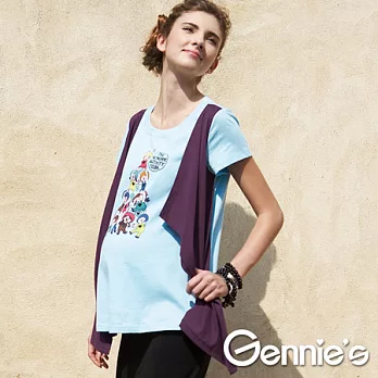 【Gennie’s奇妮】童趣塗鴨假兩件春夏孕婦長版上衣(G3X27)S藍