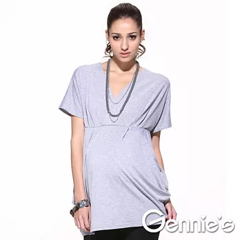 【Gennie’s奇妮】Feravani系列‧簡約V領時尚寬版春夏孕婦上衣(C3X23)M灰