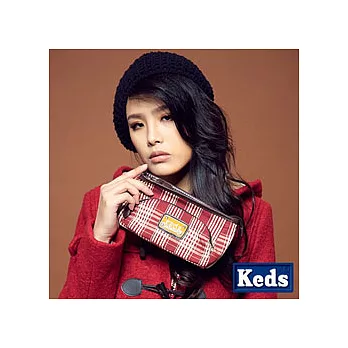 【KEDS】舒心感格紋手拿萬用小包-溫暖棕