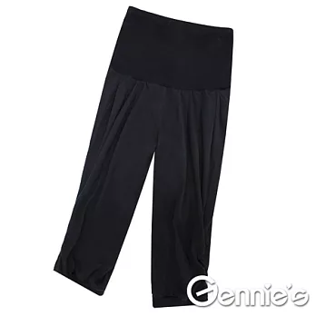 【Gennie’s奇妮】韓風寬鬆抽摺孕婦五分老爺褲(G4X36)S黑