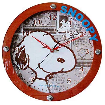 SNOOPY大頭史努比圓形木材掛鐘/時鐘(SC0029)（木紋色）