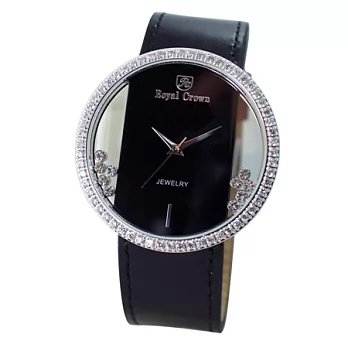 《Royal Crown》時尚個性鏤空鑲鑽腕錶（黑色）