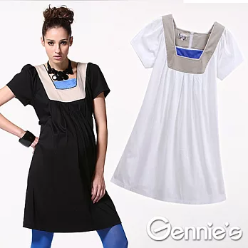 【Gennie’s奇妮】ITALY-Feravani系列‧方領配色拼接春夏孕婦洋裝(C1X07)M白
