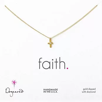 【Dogeared】美國品牌祈願K金項鍊~FAITH鑲鑽經典小十字架(直立式)18吋