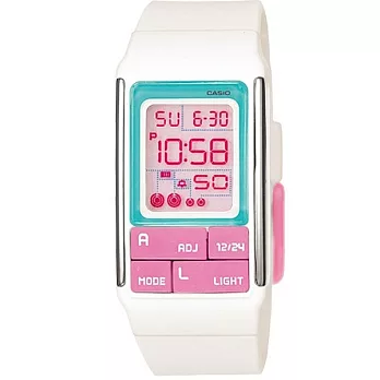 CASIO 方塊城堡俏麗華爾滋液晶時尚腕錶-綠邊-LDF-51-7C