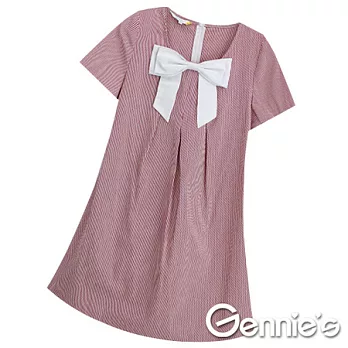 【Gennie’s奇妮】知性．直條紋春夏孕婦洋裝(G1152)S紅