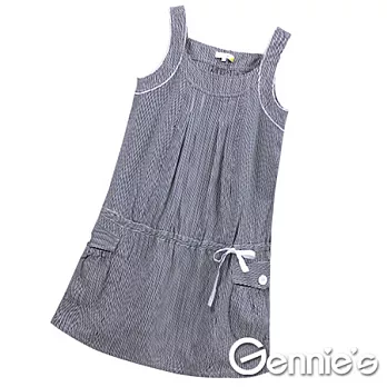 【Gennie’s奇妮】可愛收束綁帶條紋春夏孕婦背心洋裝(G1153)S黑