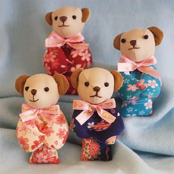 可愛泰迪熊材料包－京都和服熊(紅色)