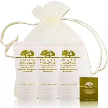 ORIGINS 品木宣言 白毫銀針防護潔膚乳(30ml)x3+機能水附束口袋