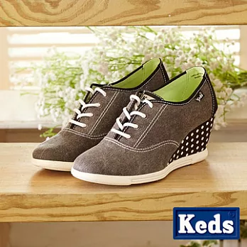 KEDS ☆ 牛津娃娃 綁帶帆布楔型高跟鞋 -7.5灰黑