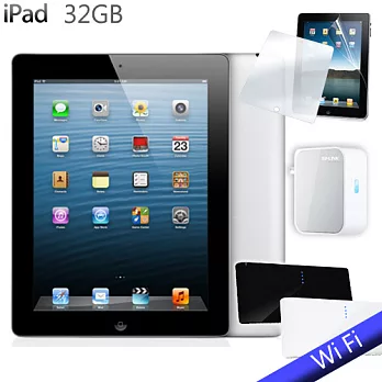 NEW IPAD 4(台灣公司貨) Wi-Fi 版 32GB+行動電源+迷你無線路由器+保護貼黑