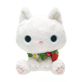 San-X 小襪貓白貓草苺之戀系列毛絨公仔。小白貓