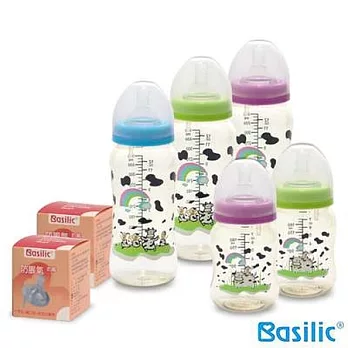 【貝喜力克】防脤氣寬口徑PES乳牛奶瓶(3大2小)奶嘴尺寸：S*2