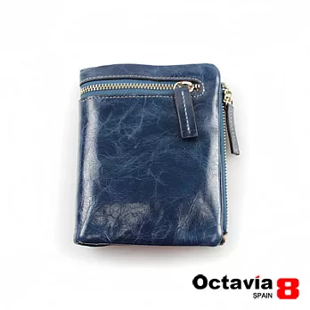 【OCTAVIA 8真皮】哲學家 二折式油蠟皮短夾 - 憂藍