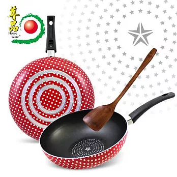 《尊品》鑽石耐磨系列-珍愛媽咪不沾推薦組(28炒鍋+30平底鍋+鏟)-復古點點