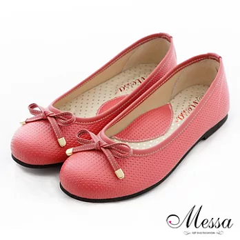 【Messa米莎】(MIT)舒適透氣蝴蝶結內真皮平底包鞋-35紅色