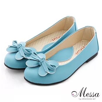 【Messa米莎】(MIT)花漾蝴蝶結內真皮平底包鞋-35藍色