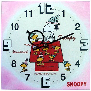SNOOPY-HSC-110睡帽造型史努比可愛卡通木材掛鐘（粉色）