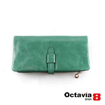 【OCTAVIA 8真皮】精靈 油蠟牛皮插鞘式二折長夾 - 荷青綠