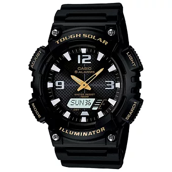 CASIO 太陽能軍權帝國時尚雙顯液晶腕錶-黑+金-AQ-S810W-1B