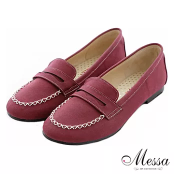 【Messa米莎】(MIT)典雅簡約車線內真皮平底包鞋-36紅色
