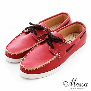 【Messa米莎】(MIT)魅力復古風平底休閒鞋-35紅色