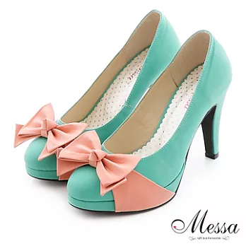 【Messa米莎】(MIT)浪漫風采蝴蝶結內真皮高跟包鞋-35綠色