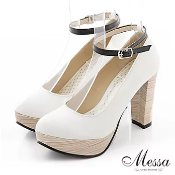 【Messa米莎】(MIT)優雅繫踝內真皮高跟包鞋-35白色