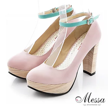 【Messa米莎】(MIT)優雅繫踝內真皮高跟包鞋-35粉紅色