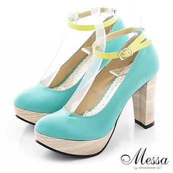 【Messa米莎】(MIT)優雅繫踝內真皮高跟包鞋-35藍綠色
