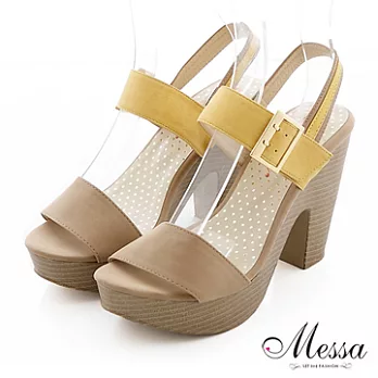 【Messa米莎】(MIT)風情寬帶環帶粗跟涼鞋-35可可色