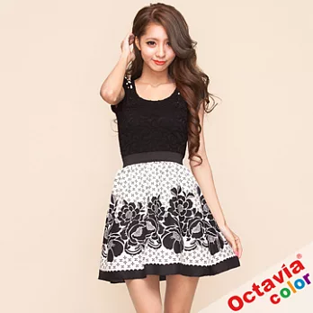 【OCTAVIA COLOR】大理之花 鬆緊腰之大擺傘裙-黑與白