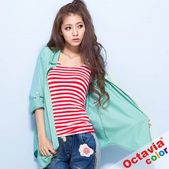 【OCTAVIA COLOR】薄荷葉 白釦子長袖襯衫 - 葉綠