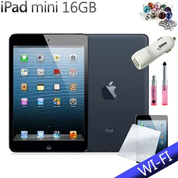 【NEW IPAD MINI(台灣公司貨)】 Wi-Fi 版 16GB+皮套+保護貼+迷你觸控筆+鑽石防塵塞+車用充電器黑