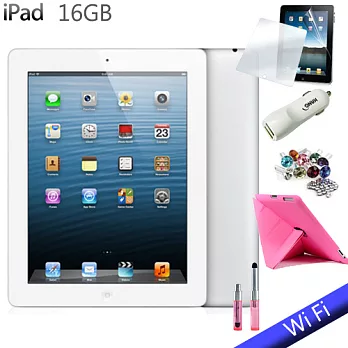 NEW IPAD 4 (台灣公司貨)16G Wi-Fi主機 +皮套+螢幕保護貼+迷你觸控筆+鑽石防塵塞+車用充電器白
