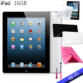 NEW IPAD 4(台灣公司貨) Wi-Fi 版 16GB+皮套+保護貼+行動電源+迷你觸控筆+螢幕擦拭布黑