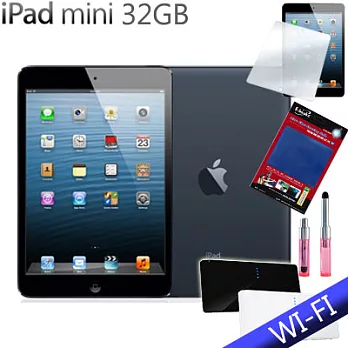 【NEW IPAD MINI(台灣公司貨)】Wi-Fi 版 32GB+皮套+螢幕保護貼+行動電源+迷你觸控筆+擦拭布黑
